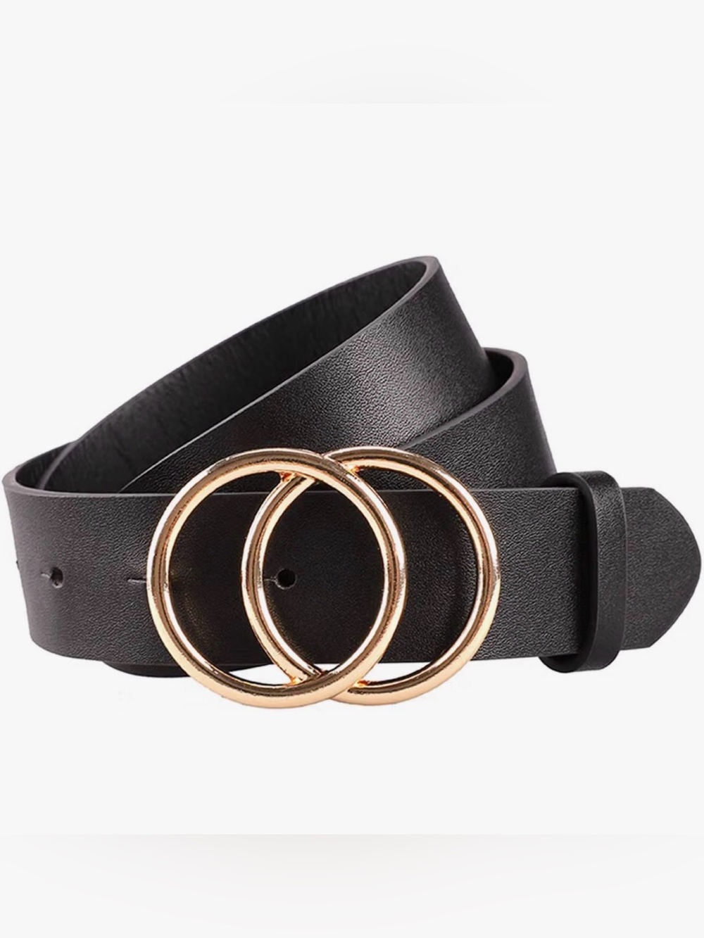 Black Double Ring Waist Belt with Gold Buckle